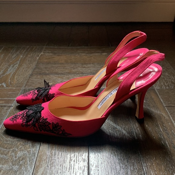 Manolo Blahnik Carolyne Pink Slingback Pumps Size 37 - Picture 2 of 5